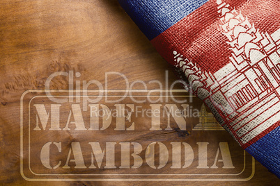 Marking on wooden surface Made in Cambodia