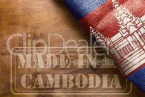 Marking on wooden surface Made in Cambodia