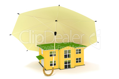 Opened umbrella as a symbolic protection on house