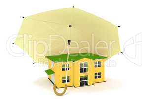 Opened umbrella as a symbolic protection on house