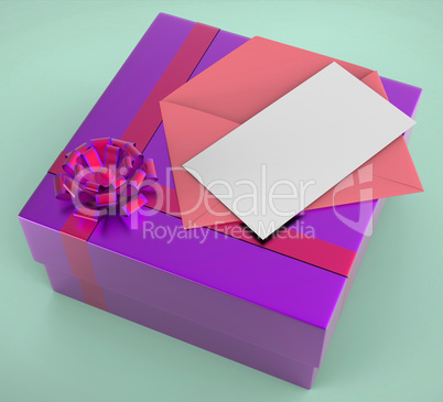 Gift Tag Shows Greeting Card And Box