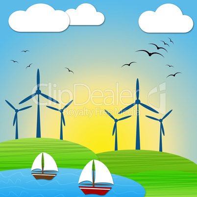 Wind Power Means Turbine Energy And Electric