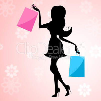 Shopping Woman Means Commercial Activity And Buying
