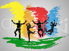 Colorful Jumping Indicates Friends Happiness And Positive