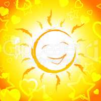 Sun Smiling Shows Cheerful Sunshine And Joyful