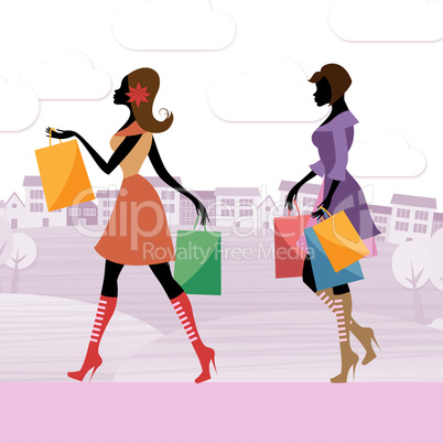 Women Shopper Shows Commercial Activity And Adults