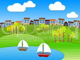 Sea Landscape Represents Meadow Relaxing And Meadows