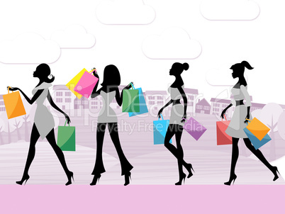 Women Shopping Shows Commercial Activity And Adult