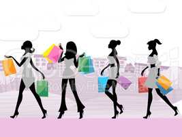 Women Shopping Shows Commercial Activity And Adult