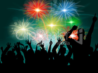 Dancing Disco Represents Fireworks Display And Celebrate