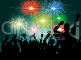 Dancing Disco Represents Fireworks Display And Celebrate