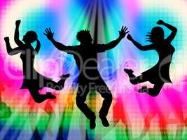 Excitement Jumping Represents Disco Dancing And Activity