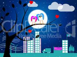 Love Night Indicates Flock Of Birds And Affection