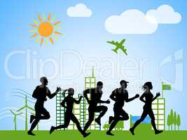 City Jogging Indicates Get Fit And Sprint