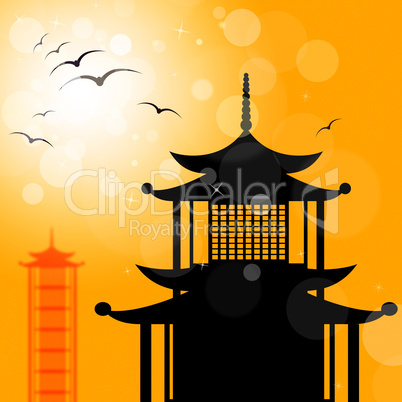 Pagoda Silhouette Indicates Religion Asia And Oriental