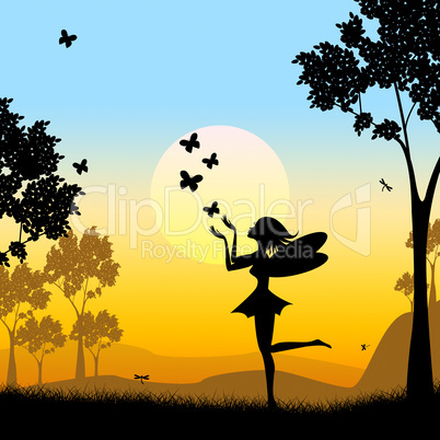 Silhouette Fairy Shows Faries Fairyland And Silhouettes