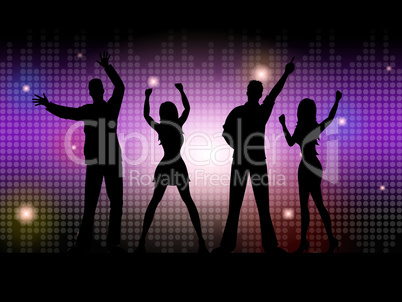 Silhouette People Indicates Disco Dancing And Celebration