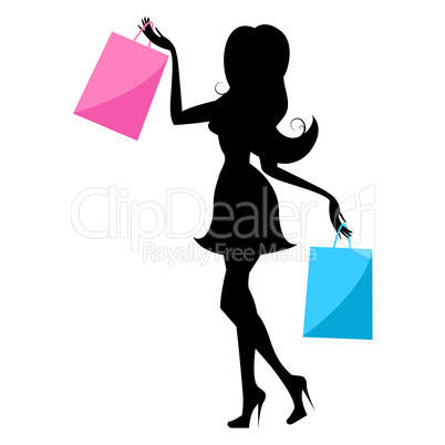 Shopping Woman Indicates Retail Sales And Buying