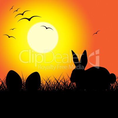 Easter Eggs Indicates Bunny Rabbit And Copy