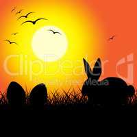 Easter Eggs Indicates Bunny Rabbit And Copy