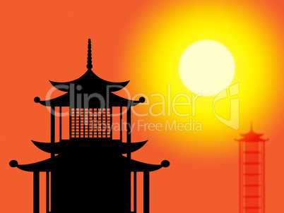 Silhouette Pagoda Means Profile Worship And Asia