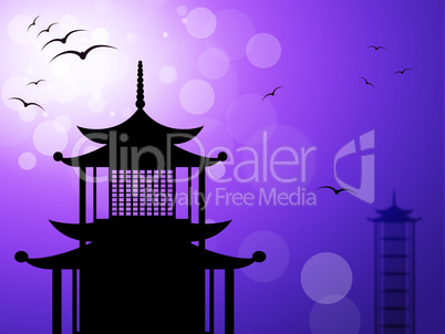 Pagoda Silhouette Represents Religious Temple And Worship