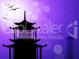 Pagoda Silhouette Represents Religious Temple And Worship
