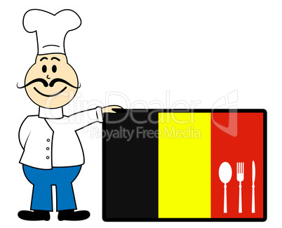 Chef Belgium Indicates Cooking In Kitchen And Catering