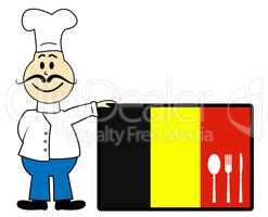 Chef Belgium Indicates Cooking In Kitchen And Catering