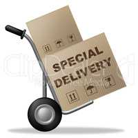 Special Delivery Indicates Shipping Box And Cardboard
