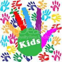Kids Handprint Indicates Colourful Children And Human
