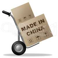 Made In China Shows Shipping Box And Asia