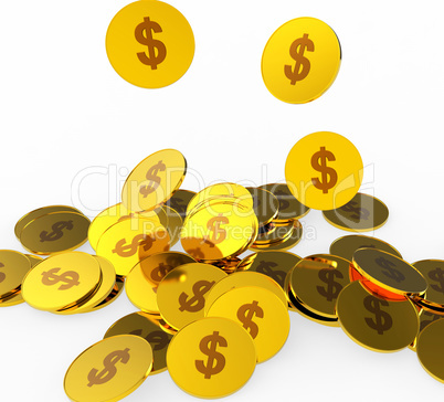 Dollar Coins Indicates American Dollars And Banking