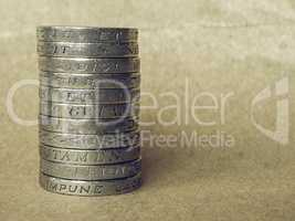 Vintage Pound coins pile