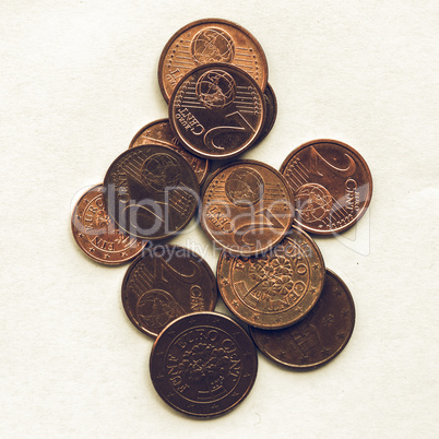 Vintage Euro coins 1 and 2 cents