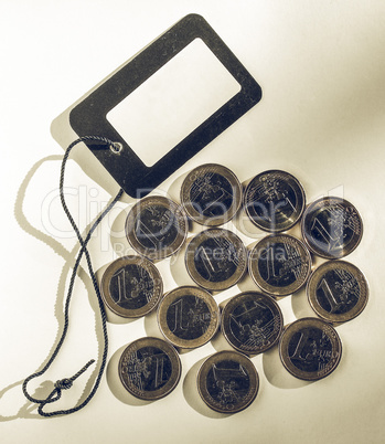Vintage Euro coins with price tag label Vintage Euro coins with price tag label