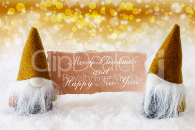 Golden Noble Gnomes With Card, Merry Christmas Happy New Year