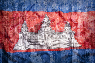 Grunge style of Cambodia flag on a brick wall