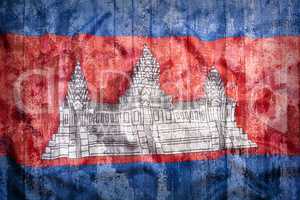 Grunge style of Cambodia flag on a brick wall