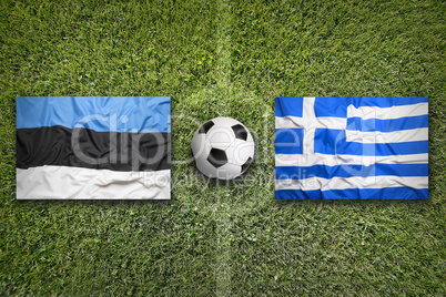 Estonia vs. Greece flags on soccer field