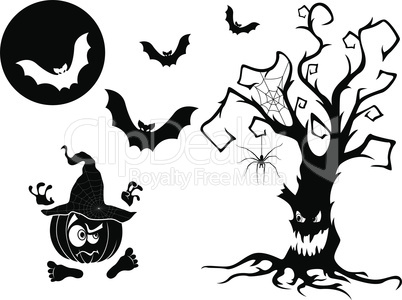 Set of different Halloween vector silhouettes