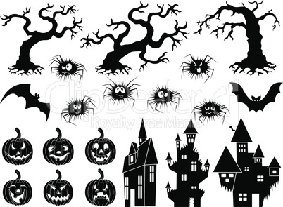 Set of Halloween vector silhouettes and stencils