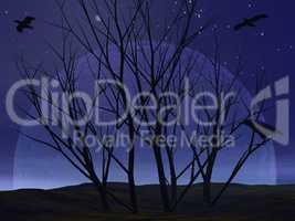 Dead tree bush by night - 3D render