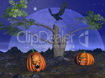 Halloween pumpkins scenery - 3D render