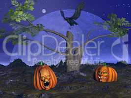 Halloween pumpkins scenery - 3D render