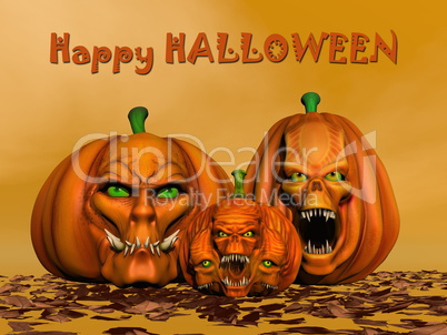 Happy halloween pumpkins - 3D render