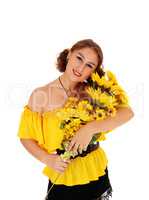 Beautiful woman with sunflowers.