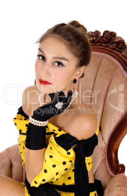 Beautiful woman with black gloves.