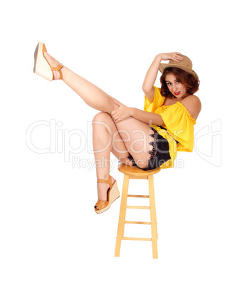 Lovely woman lifting leg up.