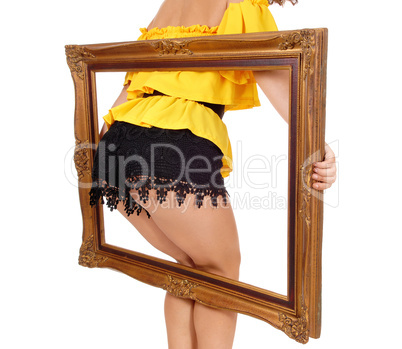 Woman's butt in picture frame.